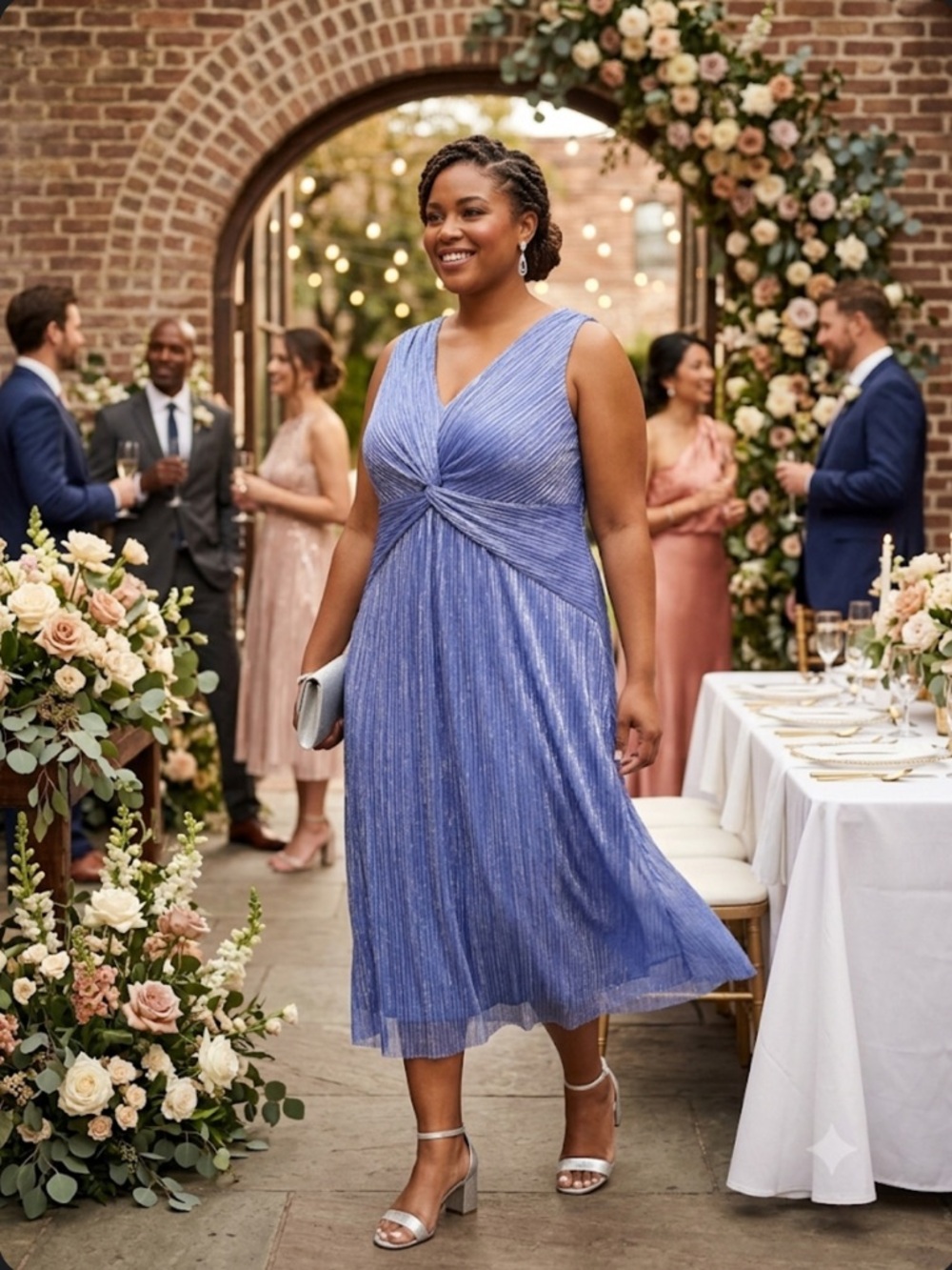 NWT Connected Apparel Blue Metallic Shimmer Twist-Front Cocktail Dress 18W